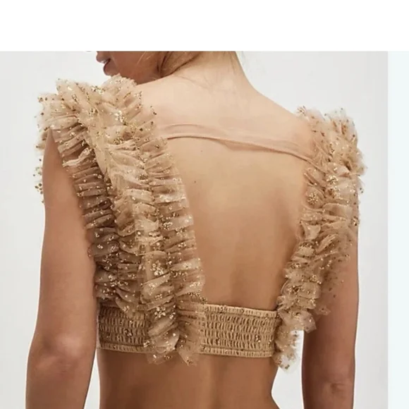 Free People One Sosha Party Sequin Halter Top NWT Gold Size M